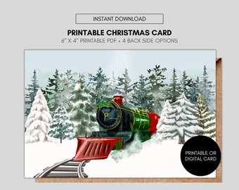 Printable Christmas Card, Vintage Christmas Train, Vintage Christmas Express Postcard, Printable Christmas Card, Xmas Postcard, Xmas Card