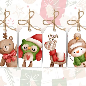 Printable Christmas Gift Tags, DIY Gift Tag, Christmas Tags Animals, Watercolor Christmas Gift Tags, Christmas Gift Tags For Kids