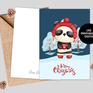 Cartolina di Natale stampabile "Carino Panda", Cartolina di Natale digitale, Cartolina, Cartolina di buon Natale, Cartolina di buon Natale, Cartolina di Natale