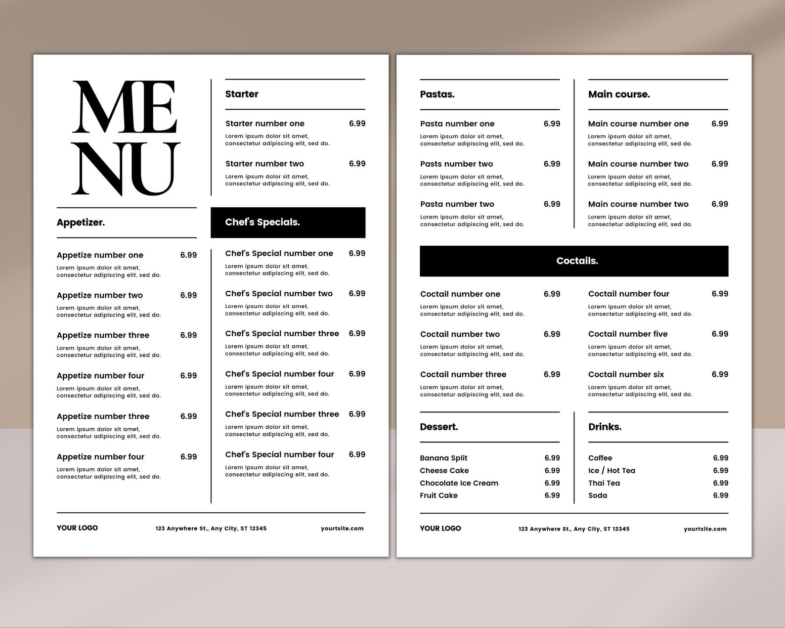 Restaurant Menu Template, Editable Menu Template, Restaurant Food Menu ...