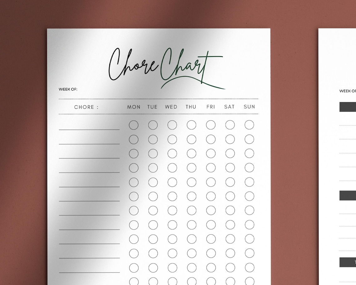 Chore Chart Printable forTemplate Fillable Chore Etsy