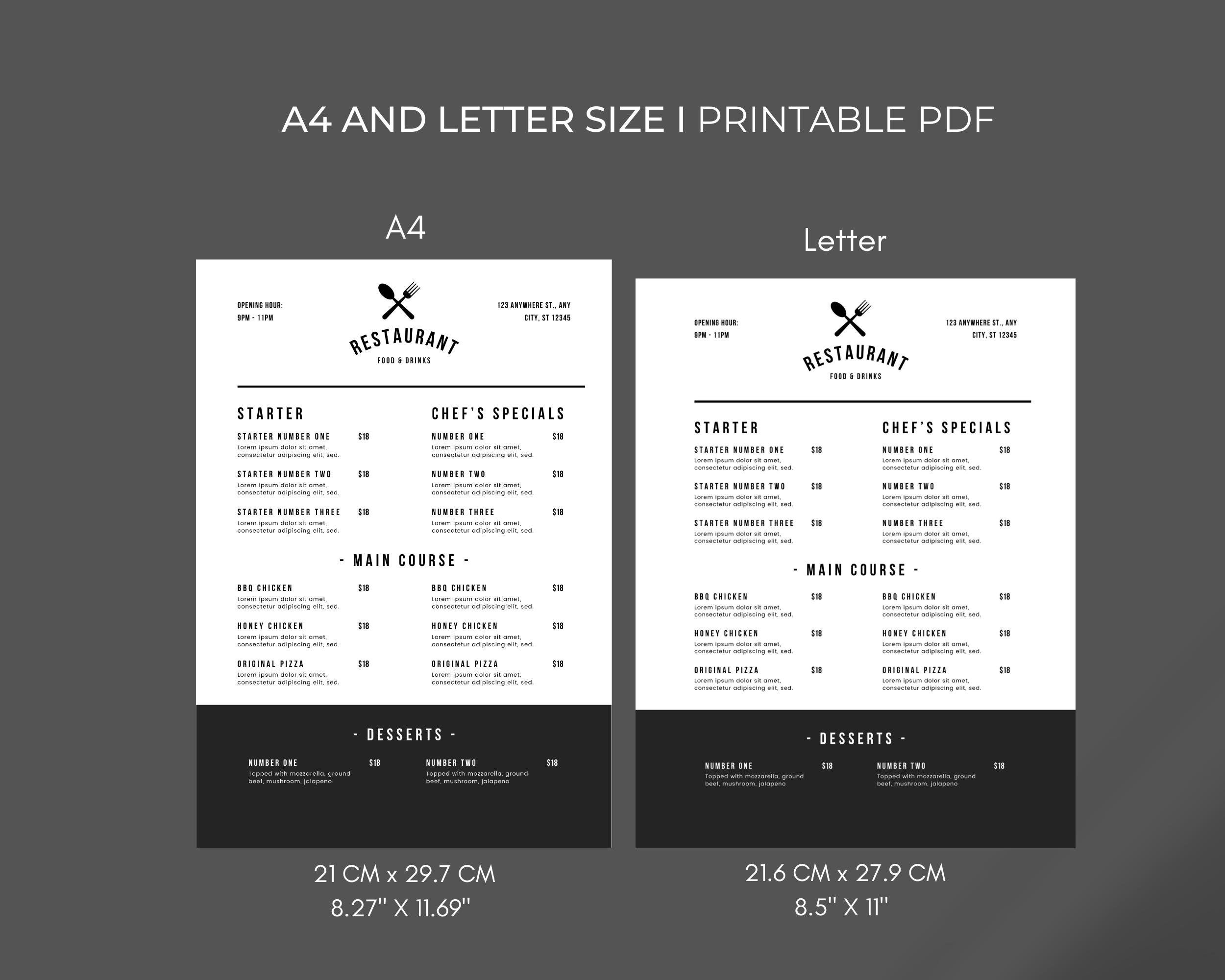 Restaurant Menu Template Editable Food Menu Template Restaurant Food free-french-menu-templates-for-word-printable-form-templates-and-letter