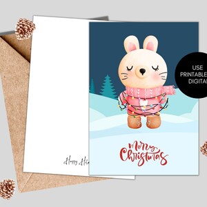 Cartolina di Natale "Coniglio carino" Carta stampabile o digitale, cartolina di buon Natale, cartoline di Natale, cartoline di Natale Animali