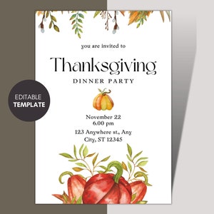 Thanksgiving-Dinner-Einladung zum Ausdrucken, Vorlage Thanksgiving-Einladung, Thanksgiving-Einladung zum Ausdrucken, Thanksgiving-Einladung