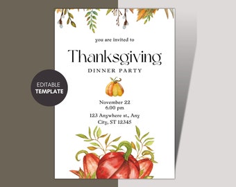 Thanksgiving Dinner Invitation Printable, Template Thanksgiving Invitation, Thanksgiving Invitation Printable, Thanksgiving Invitation