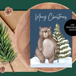Cartolina di Natale Cartolina stampabile e digitale, Divertente cartolina di buon Natale con orso, Cartolina di Natale, Cartolina di Natale stampabile