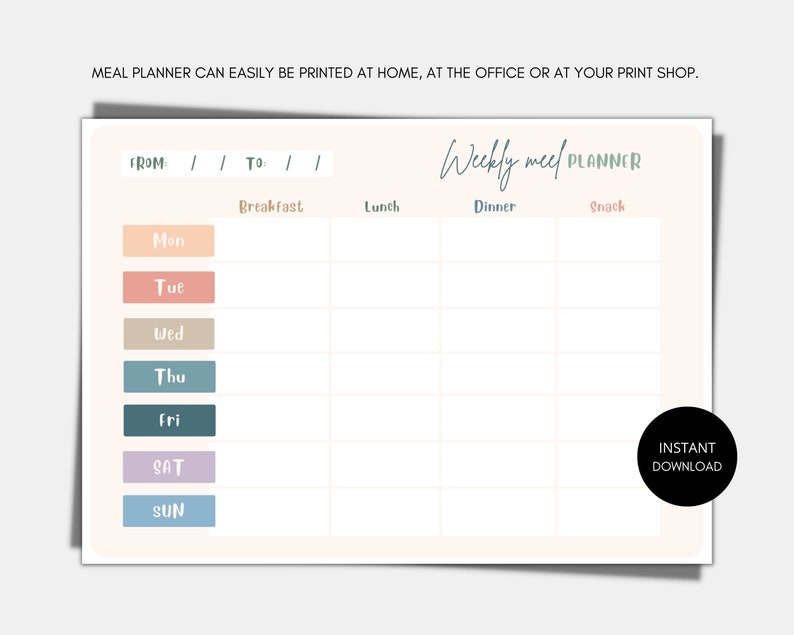 INSTANT DOWNLOAD Printable Grocery List and Weekly Menu Planner ...