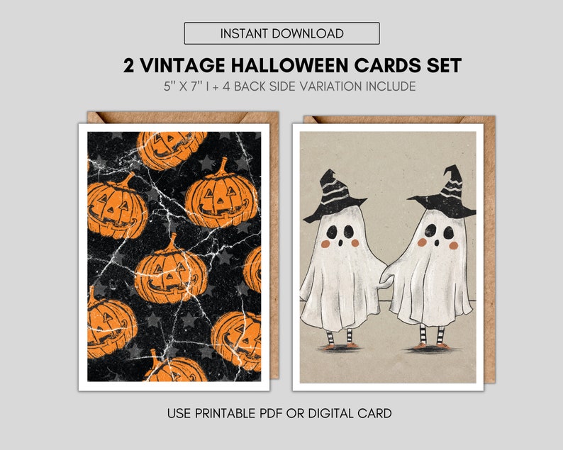 Printable Vintage Halloween Card 2 Halloween Cards Set Happy Etsy