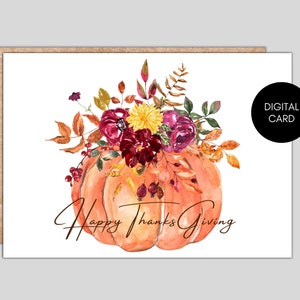 Cartão de ação de graças para impressão + modelo, cartão de feliz dia de ação de graças, cartão de felicitações de outono, cartão de abóbora para impressão, cartão de felicitações de outono