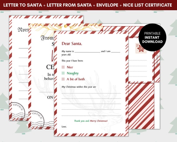 Instant Download PRINTABLE Letter to Santa Letter From Santa - Etsy