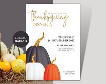 Thanksgiving Invitation Template Printable, Printable Thanksgiving dinner Invitation Template, Friendsgiving Dinner Invitation