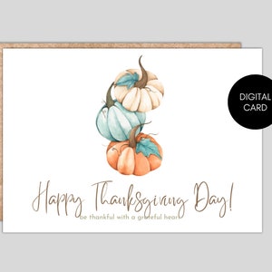 Carte imprimable de Thanksgiving, carte de joyeux Thanksgiving, carte de voeux d'automne, carte imprimable citrouille, carte d'automne heureux, carte de voeux d'automne