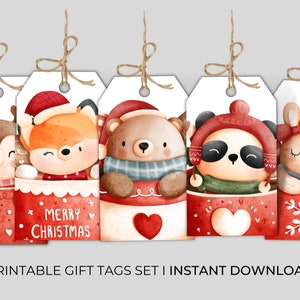 Christmas Gift Tags Printable, DIY Gift Tag, Christmas Tags Animals, Watercolor Christmas Gift Tags, Christmas Gift Tags For Kids, Xmas Tags