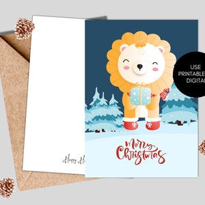 Cartolina di Natale "Carino Leo" Cartolina stampabile con download digitale, cartolina di Buon Natale, cartolina di Natale stampabile, cartoline di Natale per bambini