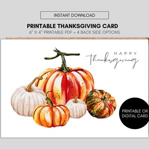 Carte de Thanksgiving imprimable, carte de joyeux Thanksgiving, carte de vœux d’automne, carte imprimable de citrouille, carte de vœux d’automne, minimaliste moderne