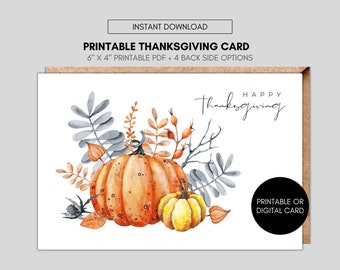 Thanksgiving Card Printable , Happy Thanksgiving Card, Fall Greeting Card, Pumpkin Printable Card, Autumn Greeting Card, Modern Minimalistic