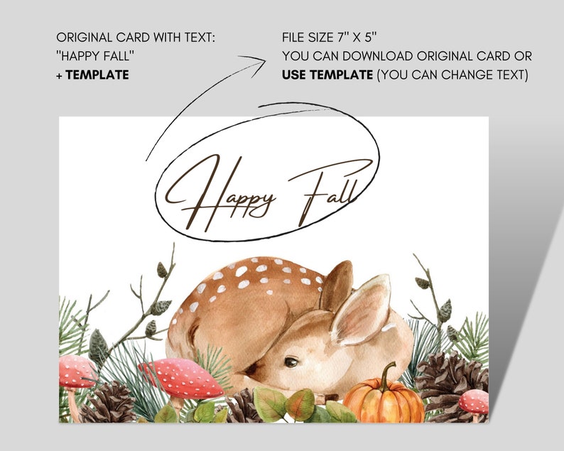 Printable Fall Card and Template, Happy Fall Card, Fall Greeting Card ...