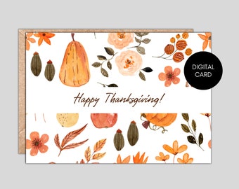 Tarjeta de Acción de Gracias imprimible, Tarjeta de Acción de Gracias feliz, Tarjeta de felicitación de otoño, Tarjeta imprimible de calabaza, Tarjeta de otoño feliz, Tarjeta de felicitación de otoño