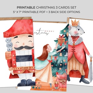 Conjunto de cartões de Natal para impressão, quebra-nozes, cartões de Natal para impressão, conjunto de cartões de Natal, conjunto de cartões para impressão de Natal