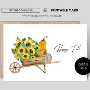 Carte et modèle d’automne imprimables, carte d’automne heureuse, carte de vœux d’automne, carte imprimable tournesols, carte de vœux d’automne, carte postale + modèle
