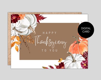 Printable Thanksgiving Card, Happy Thanksgiving Card, Fall Greeting Card, Pumpkin Printable Card, Happy Autumn Card, Autumn Greeting Card