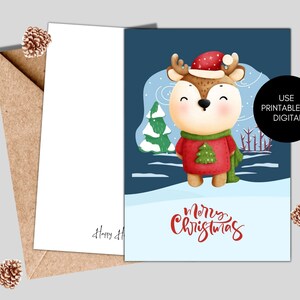 Cartão de Natal "Cute Deer", cartão de Natal para impressão, cartões de Natal digitais, cartão postal de Natal, cartão postal de Natal para impressão