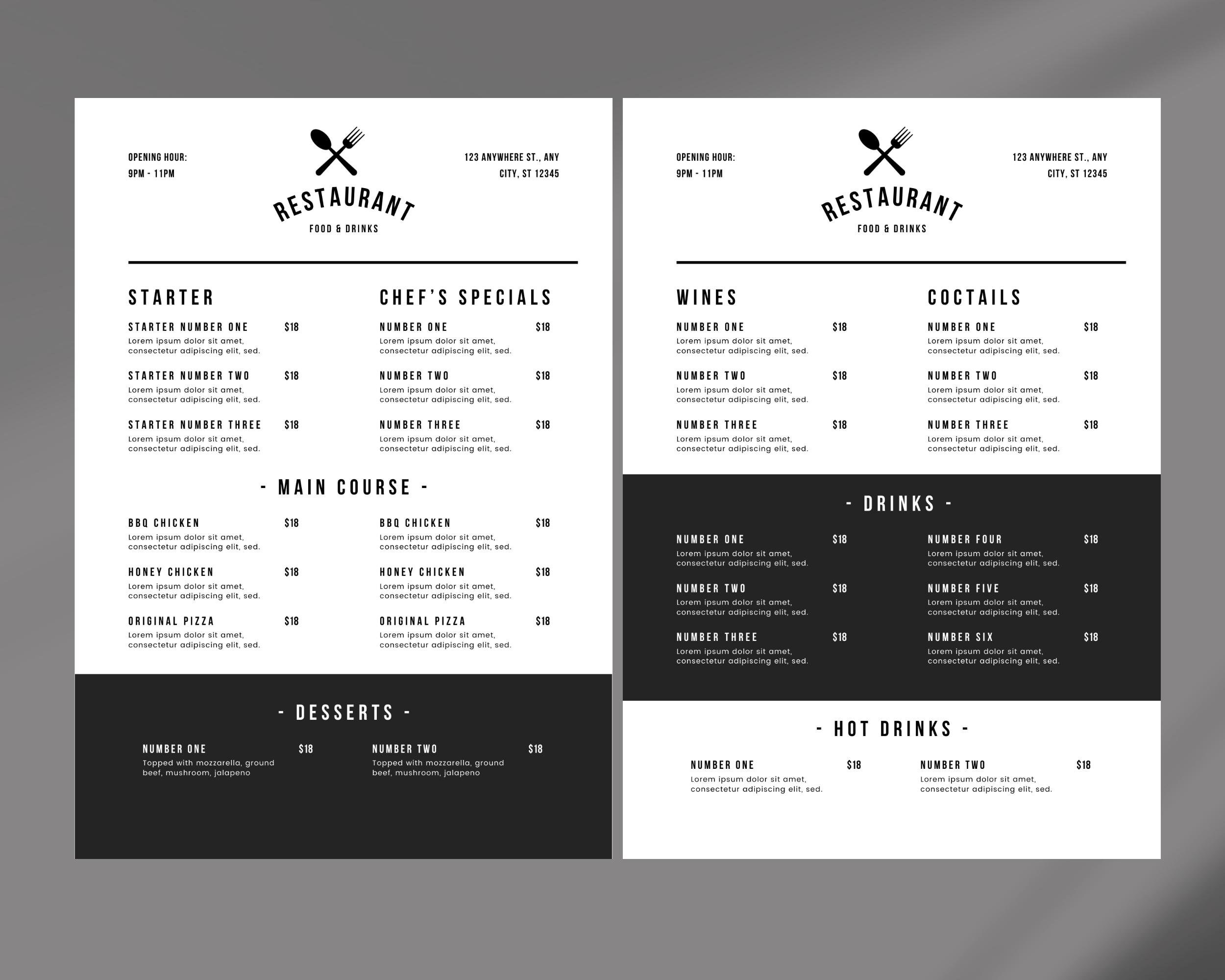 Restaurant Menu Template Editable Food Menu Template Restaurant Food 