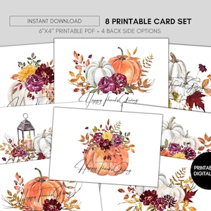 Cartão de Ação de Graças para impressão, conjunto de 8 cartões de Ação de Graças, cartão de feliz Ação de Graças, cartão de Ação de Graças para impressão, cartão postal digital de Ação de Graças