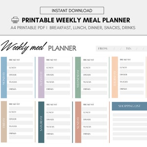 INSTANT DOWNLOAD afdrukbare horizontale weekmenuplanner en boodschappen downloaden | Boodschappenlijstje afdrukbaar | Organisatiehulpmiddelen | Maaltijdplanner