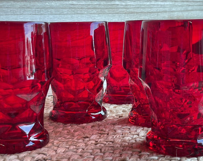 Vintage Ruby Red Glass Tumblers set of 5/ Viking Glass Ruby