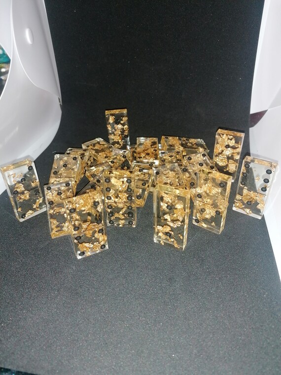 Jeux De Dominos En Résine époxy Transparente Avec Feuilles Etsy