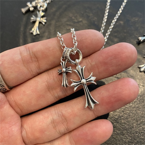 S925 Sterling Silver Double Cross Necklace, Retro Handmade Chrome Hearts  Style Hiphop Player Pendant Necklace,valentine's Gift for Him -  Canada