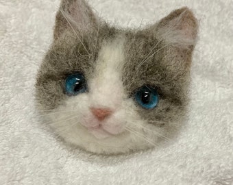 Aangepaste naaldvilte kattenbroche, uw kattengezicht broche (of magneet), kattenportret, mini (5~6cm), kawaii