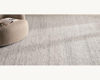 Charcoal Ivory Wool Loop Area Rug, Salt and Pepper Flatweave Kilim Carpet, Modern Japandi & Scandinavian Living Room Rug, Textured Neutral