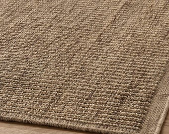 Handwoven Wool Area Rug - Solid Brown Ribbed Flatweave Rug, Neutral Earthy Carpet, Japandi Organic Modern Living Room Decor