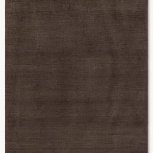 May include: A rectangular area rug in a deep, solid dark brown color. The rug features a consistent, fine vertical ribbed texture across its entire surface, creating a subtle linear pattern. The edges are finished with a clean, matching brown border.