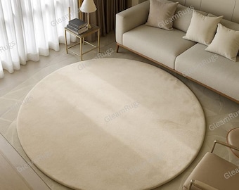 Beige Minimalist Round Area Rug Hand Tufted Circle Wool Carpet