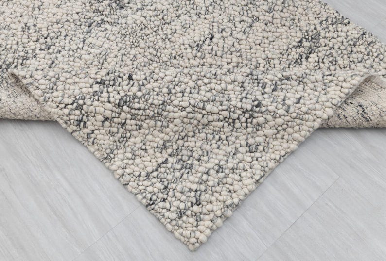 Nubby Rugs Chunky Wool Pebble Rug: Handwoven Ivory Grey Scandinavian Carpet - Etsy