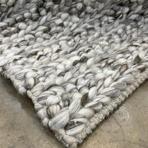 Handwoven Chunky Wool Rug: Braided Grey Area Rug, Modern Farmhouse Decor