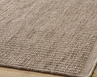 Handwoven Wool Area Rug - Light Beige Neutral Flatweave Carpet, Ribbed Textured Organic Modern Living Room Rug, Japandi Decor