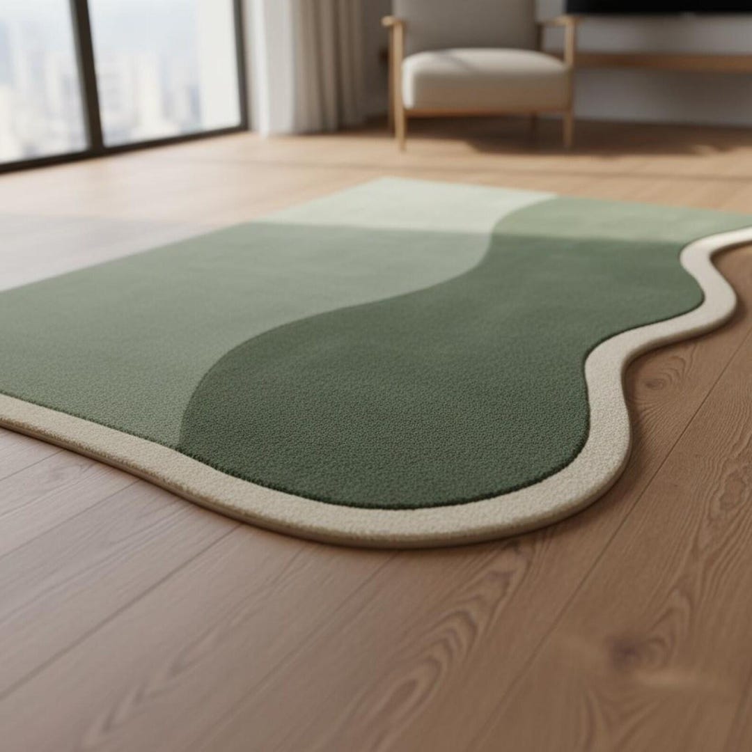 Wavy Edged Rug Handmade Wavy Edge Rug | Sage Green & Forest Green | 5x7, 5x8, 6x9 ...