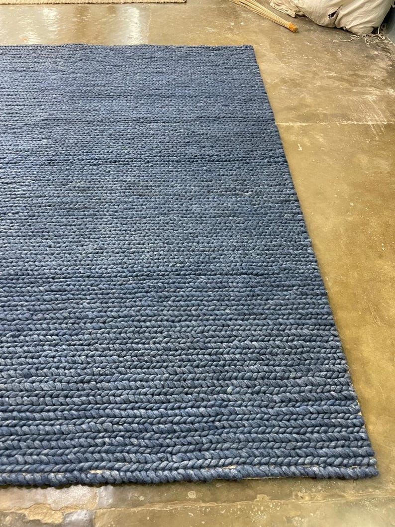 Small Blue Wool Rug Handwoven Solid Blue Wool Area Rug 8x 10, Minimalist Modern Decor - Etsy