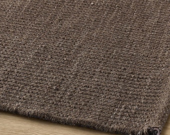 Dark Brown Wool Loop Area Rug, Solid Chocolate Espresso Flatweave Kilim Carpet, Modern Japandi & Organic Living Room Rug, Textured Neutral