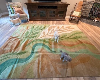 Hand-Tufted River Valley Rug: Botanical Green, Brown & Blue 8x10 Area Carpet