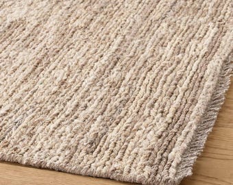 Natural Taupe Wool Kilim Rug, Sand Beige Melange Flatweave Area Rug, Modern Japandi & Organic Living Room Carpet, Textured Neutral Rug