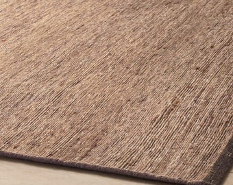 Natural Wool Flatweave Area Rug – Earthy Brown Minimalist Rustic Kilim Floor Mat for Living Room & Bedroom Decorative Accent