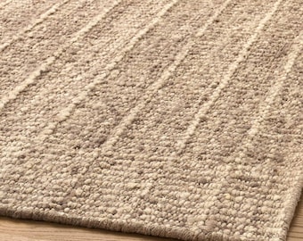 Beige Wool Kilim Rug, Solid Warm Oatmeal Flatweave Area Rug, Modern Japandi & Organic Modern Living Room Carpet, Textured Neutral Rug