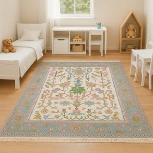 Modern Light Blue Oushak Rug Hand Knotted Rug 4x6, 5x8, 6x9, 8x10, 9x12, 10x14 Handmade Rugs for Living Room - Antique Contemporary Wool rug