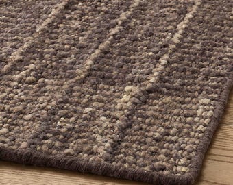 Dark Brown Wool Kilim Rug, Solid Charcoal Espresso Flatweave Area Rug, Modern Japandi & Industrial Living Room Carpet, Textured Neutral Rug