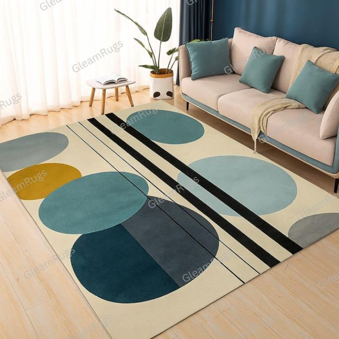 Hand Tufted Wool Rug: Modern Abstract Art, Circular Design - Etsy